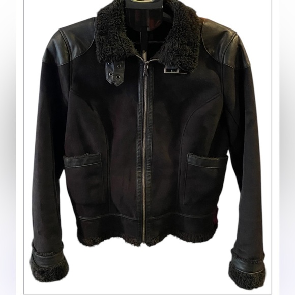 EXPRESS FAUX SUEDE SHERPA LINED MOTO JACKET SIZE LARGE - Picture 1 of 10
